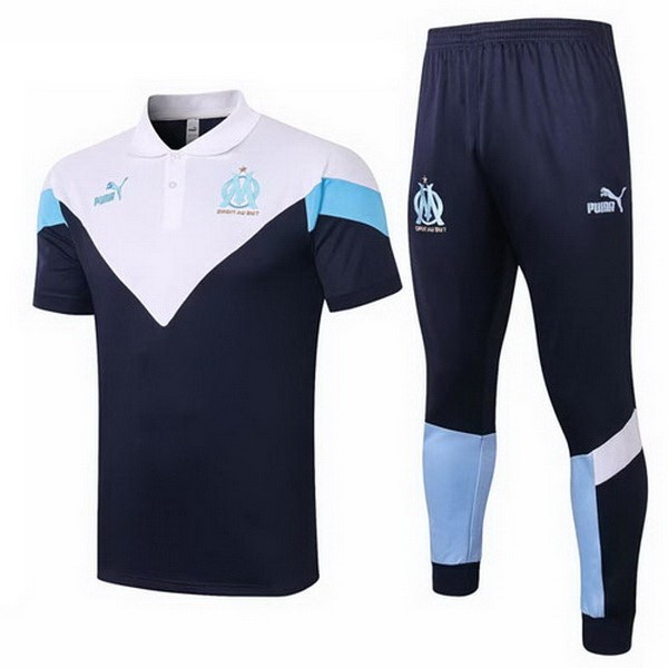 Polo Football Marseille Ensemble Complet 2020-21 Blanc Bleu